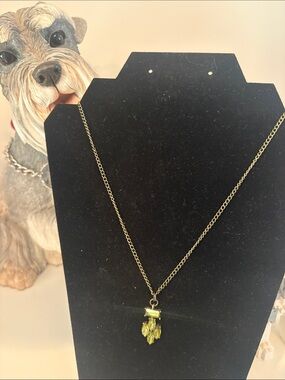 Plunder Antiqued Brass necklace with green Charm